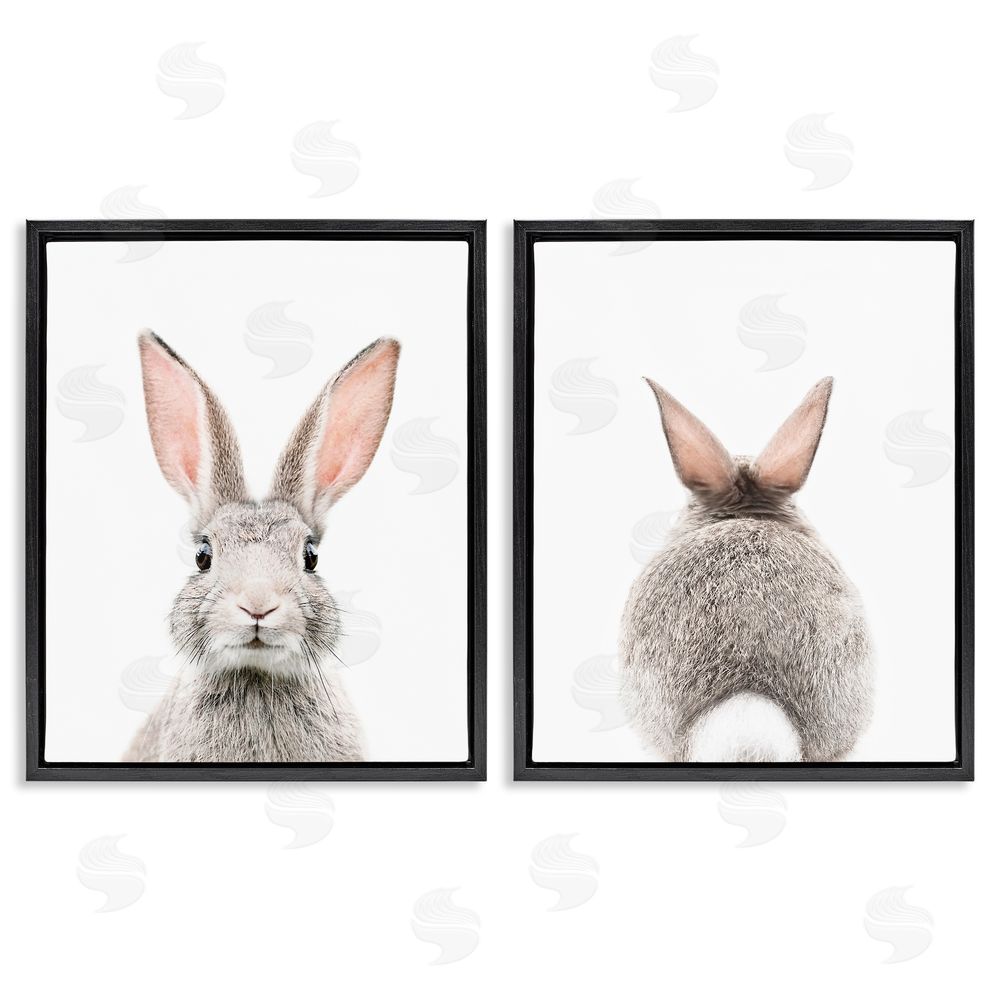 Sisi and Seb Back & Front Bunnies Black Floating Frame Canvas Wall Art Print