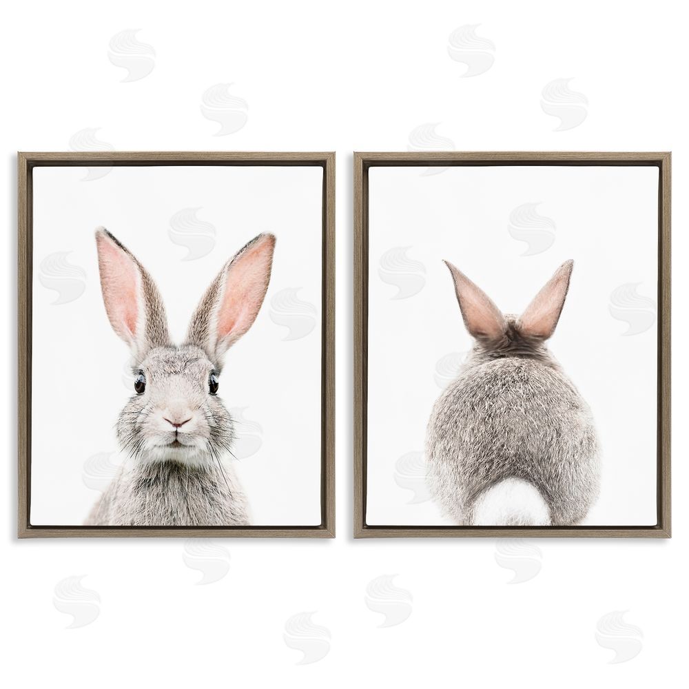 Sisi and Seb Back & Front Bunnies Brown Floating Frame Canvas Wall Art Print