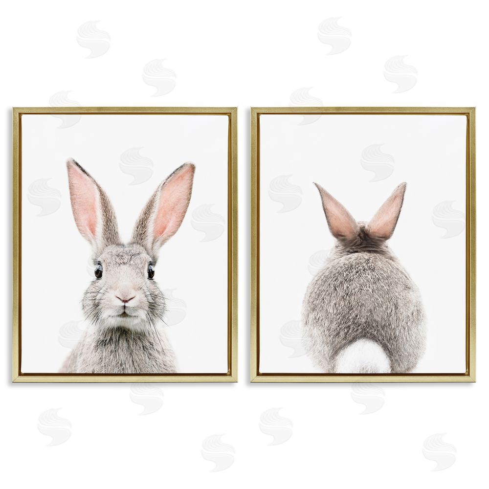 Sisi and Seb Back & Front Bunnies Gold Floating Frame Canvas Wall Art Print