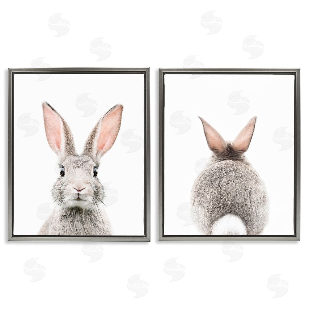 Sisi and Seb Back & Front Bunnies Gray Floating Frame Canvas Wall Art Print