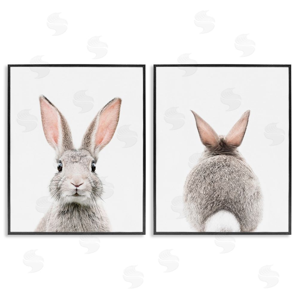 Sisi and Seb Back & Front Bunnies Black Framed Giclee Wall Art Print