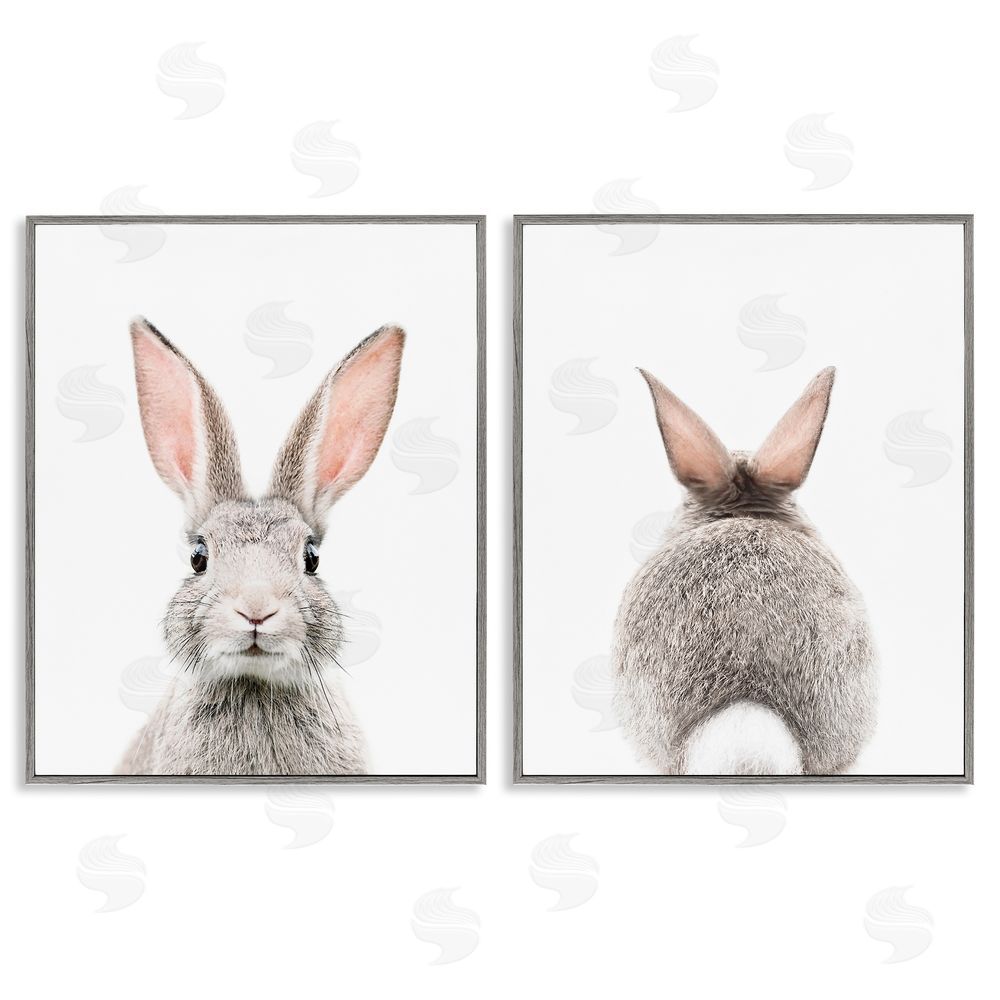 Sisi and Seb Back & Front Bunnies Gray Framed Giclee Wall Art Print