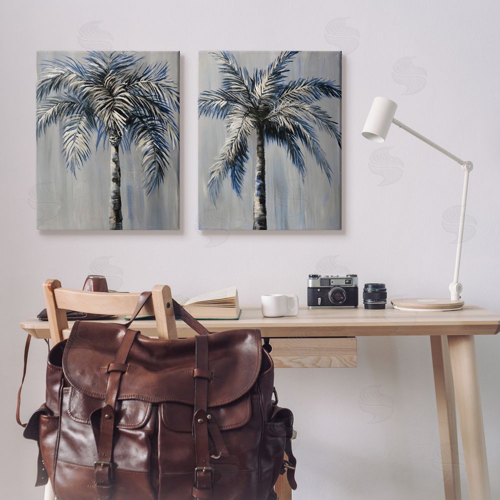 Nan Grey Modern Palm Trees Canvas Wall Art Print in Room