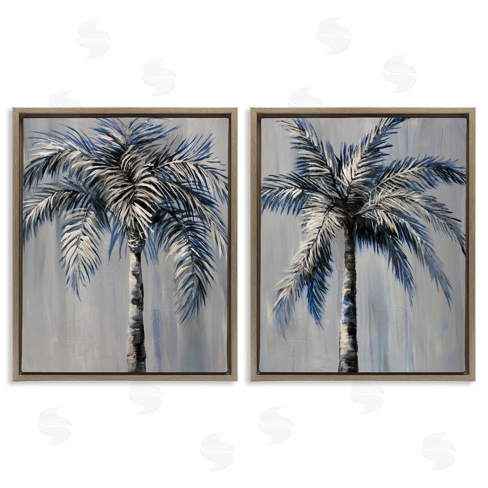 Nan Grey Modern Palm Trees Brown Floating Frame Canvas Wall Art Print