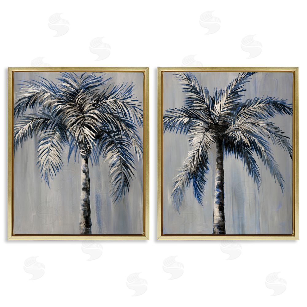 Nan Grey Modern Palm Trees Gold Floating Frame Canvas Wall Art Print