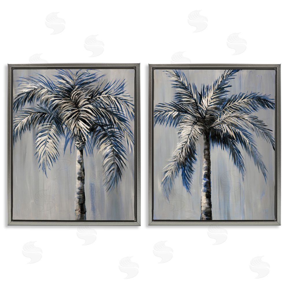 Nan Grey Modern Palm Trees Gray Floating Frame Canvas Wall Art Print