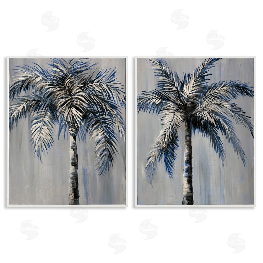Nan Grey Modern Palm Trees White Framed Giclee Wall Art Print