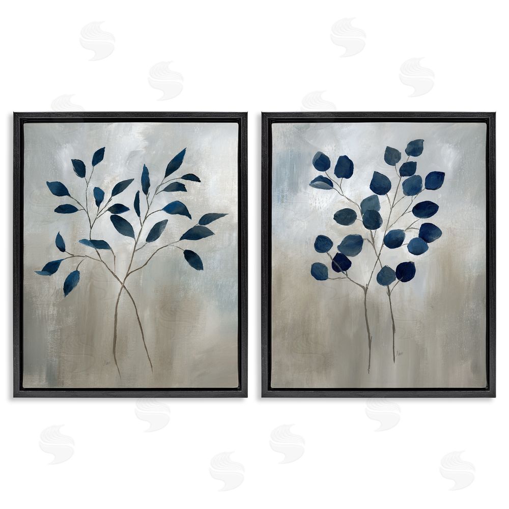 Nan Grey Botanical Sprigs Black Floating Frame Canvas Wall Art Print
