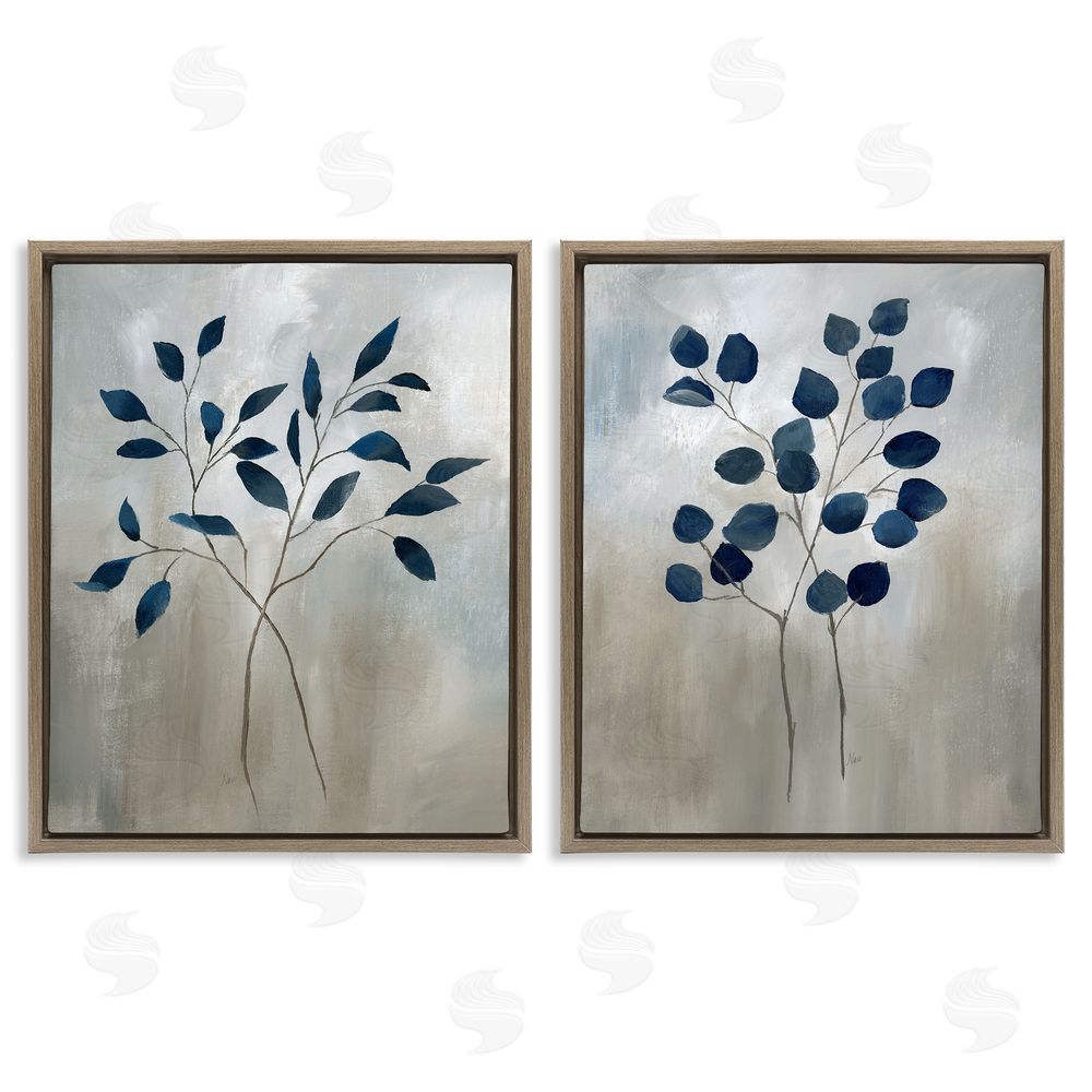 Nan Grey Botanical Sprigs Brown Floating Frame Canvas Wall Art Print