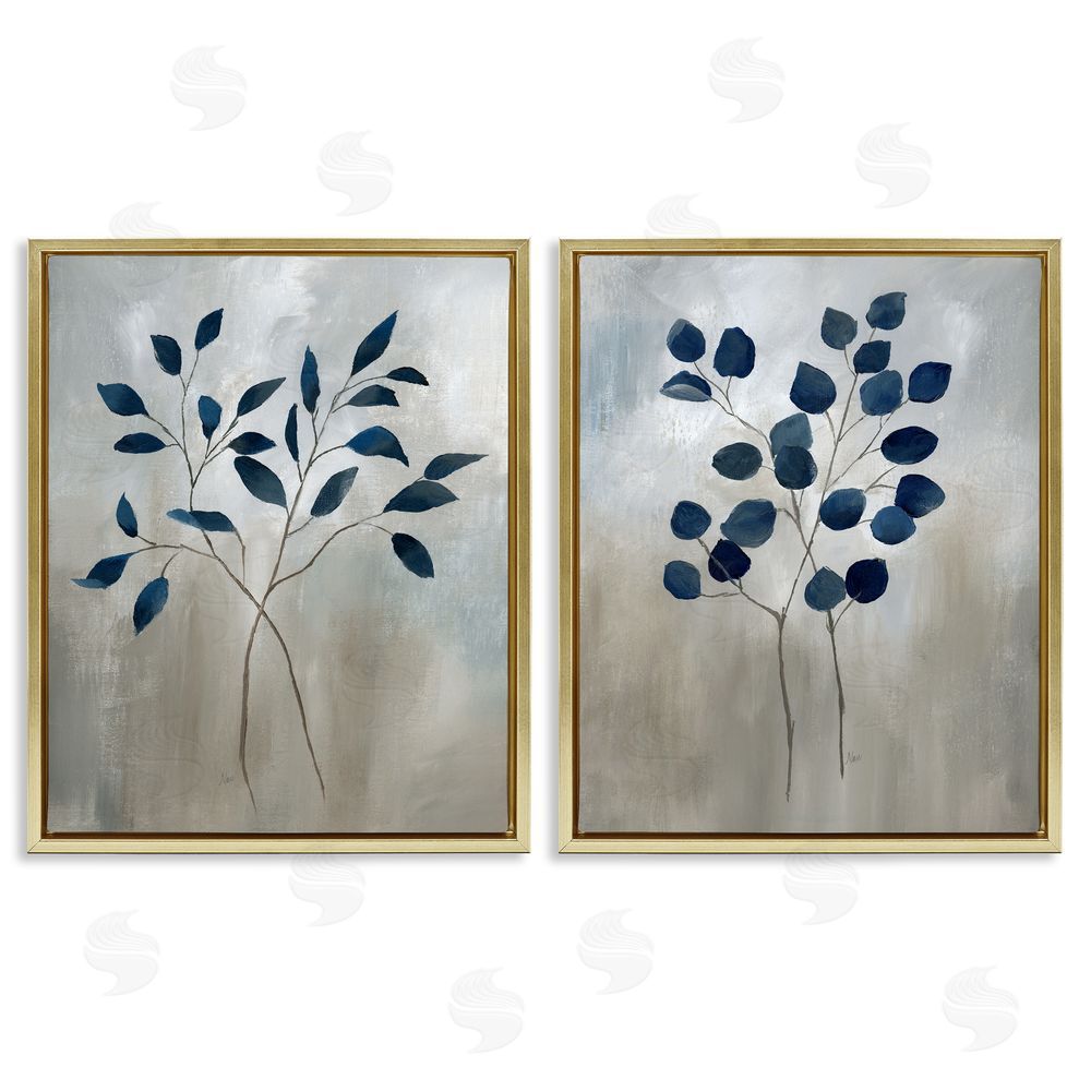 Nan Grey Botanical Sprigs Gold Floating Frame Canvas Wall Art Print