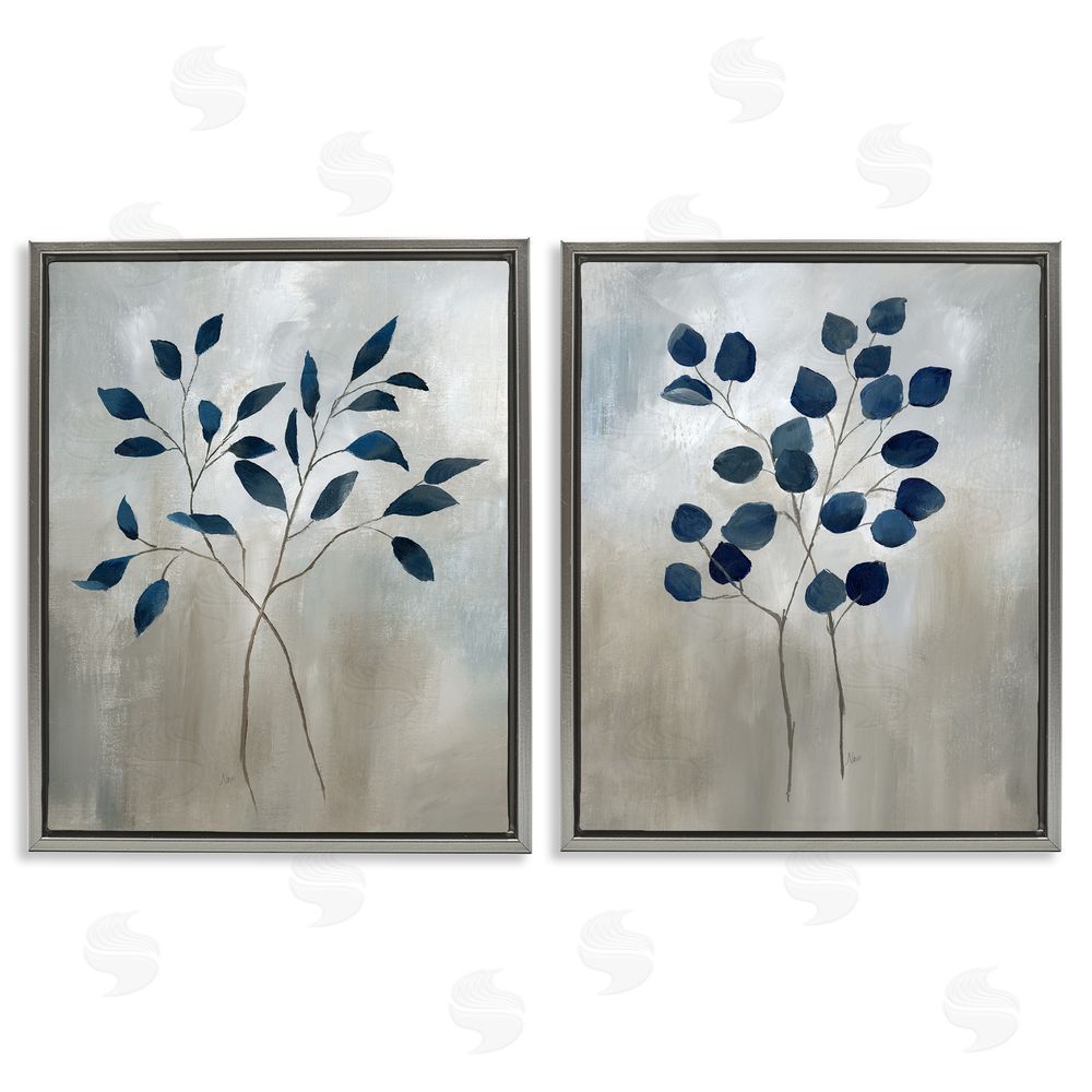 Nan Grey Botanical Sprigs Gray Floating Frame Canvas Wall Art Print