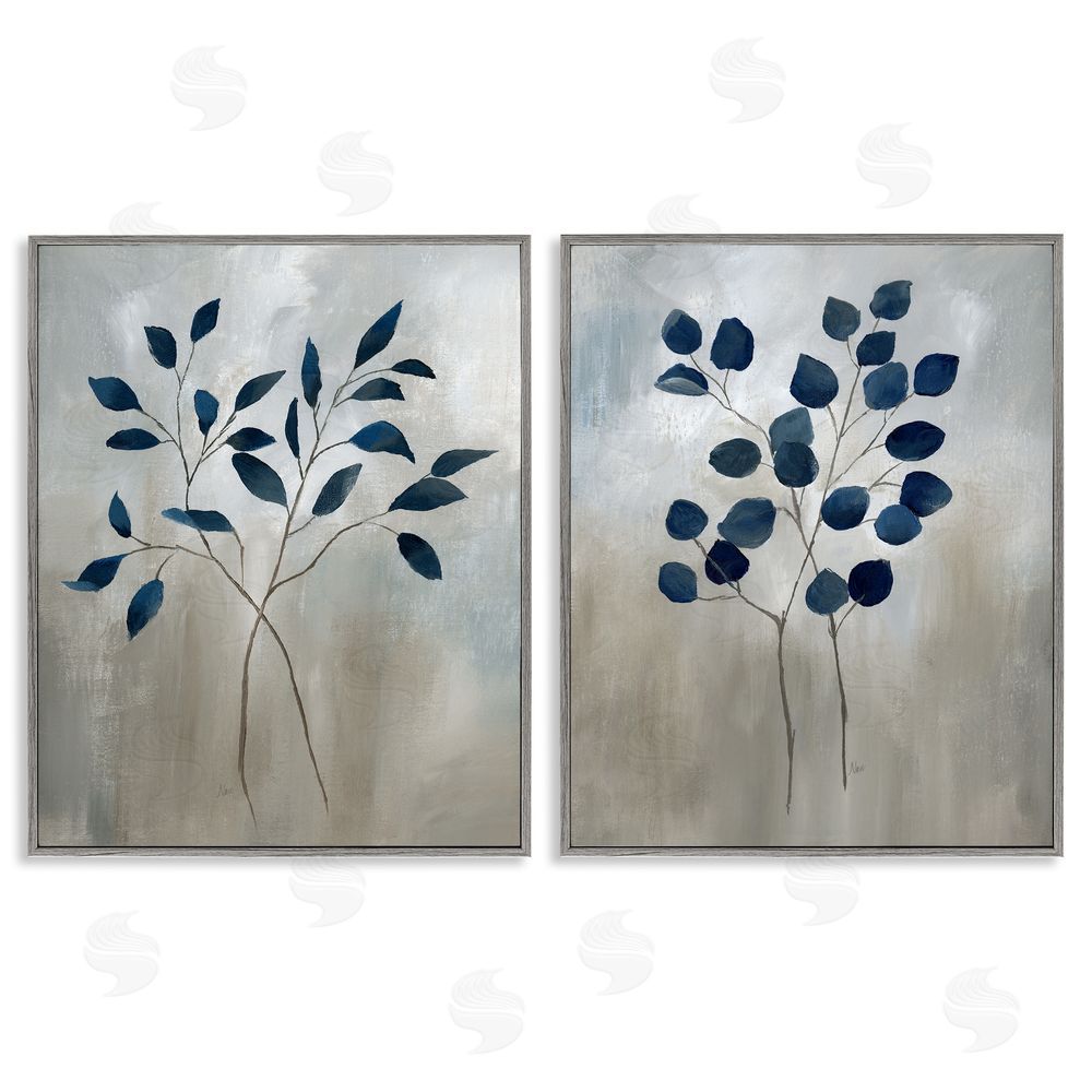 Nan Grey Botanical Sprigs Gray Framed Giclee Wall Art Print