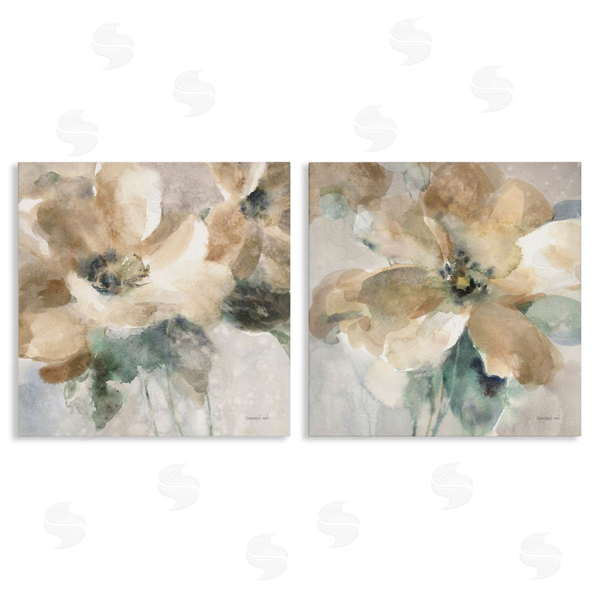 Abstract Beige Flowers Canvas Wall Art, Home Decor by Danhui Nai