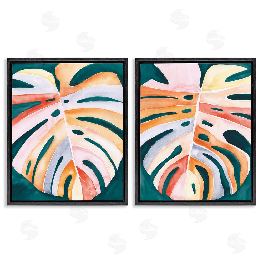 Jennifer Paxton Parker Tropical Monstera Leaves Black Floating Frame Canvas Wall Art Print