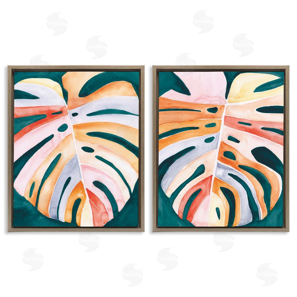 Jennifer Paxton Parker Tropical Monstera Leaves Brown Floating Frame Canvas Wall Art Print