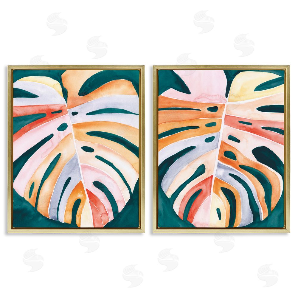 Jennifer Paxton Parker Tropical Monstera Leaves Gold Floating Frame Canvas Wall Art Print