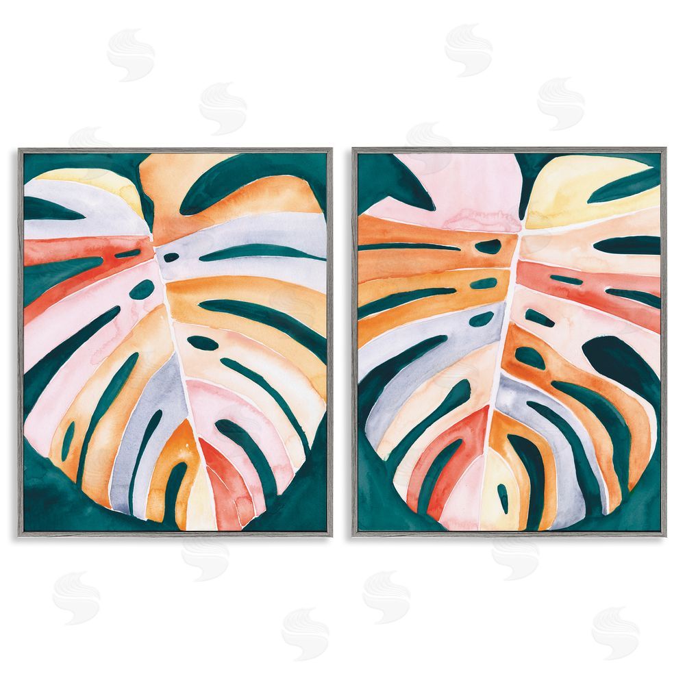 Jennifer Paxton Parker Tropical Monstera Leaves Gray Framed Giclee Wall Art Print