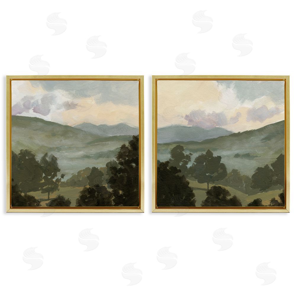 Victoria Barnes Rural Hills Landscape Gold Floating Frame Canvas Wall Art Print