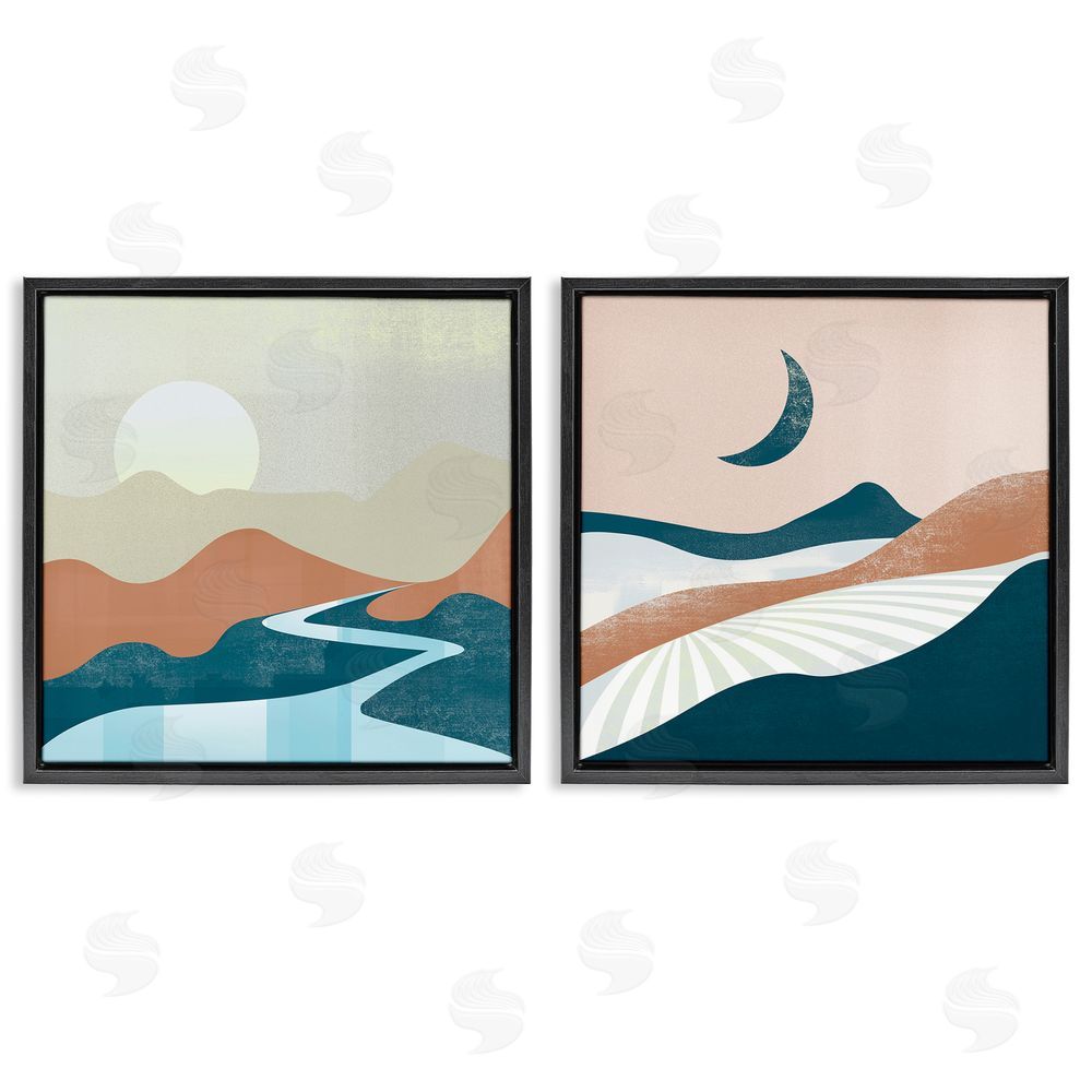 Arctic Frame Abstract Day & Night Landscape Black Floating Frame Canvas Wall Art Print
