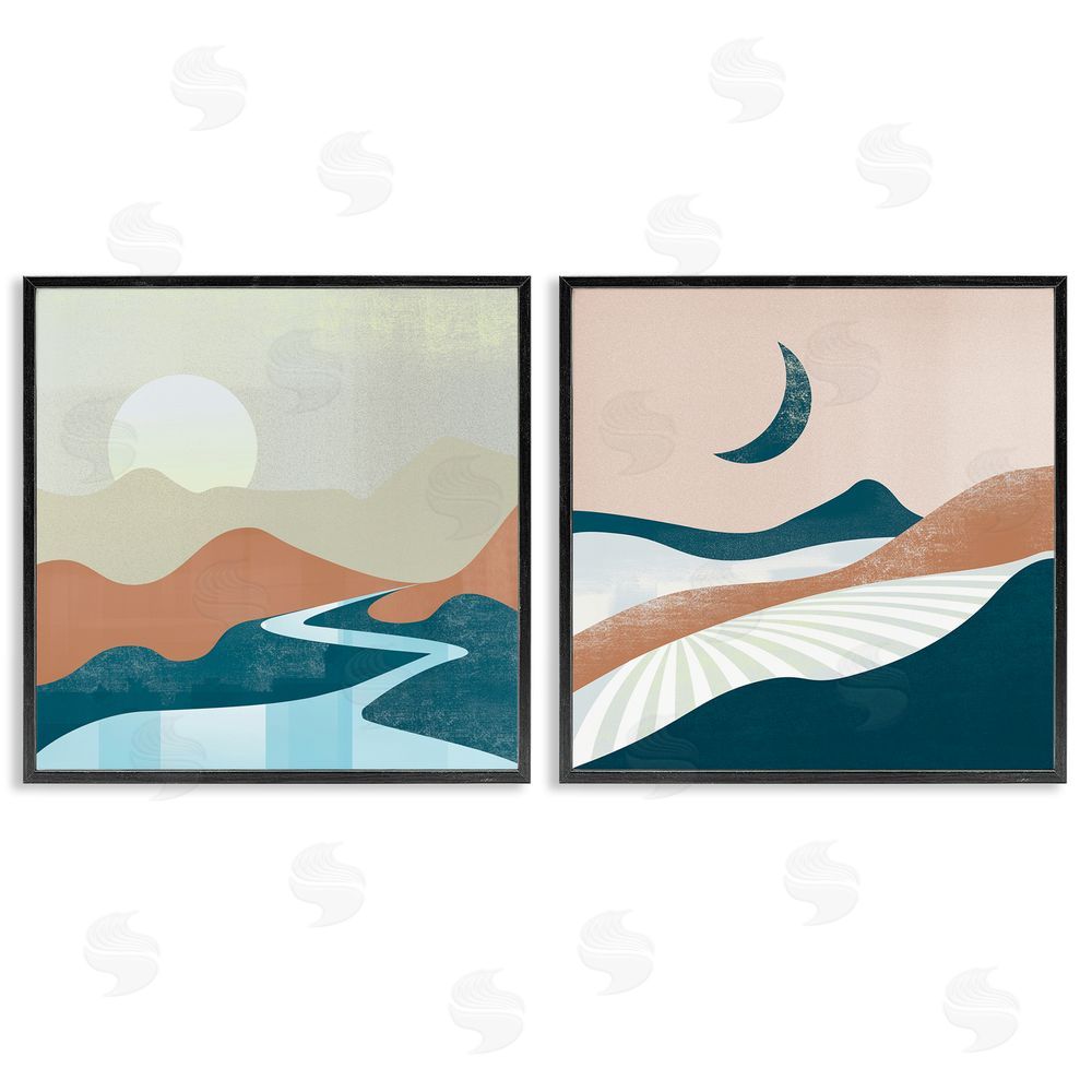 Arctic Frame Abstract Day & Night Landscape Black Framed Giclee Wall Art Print