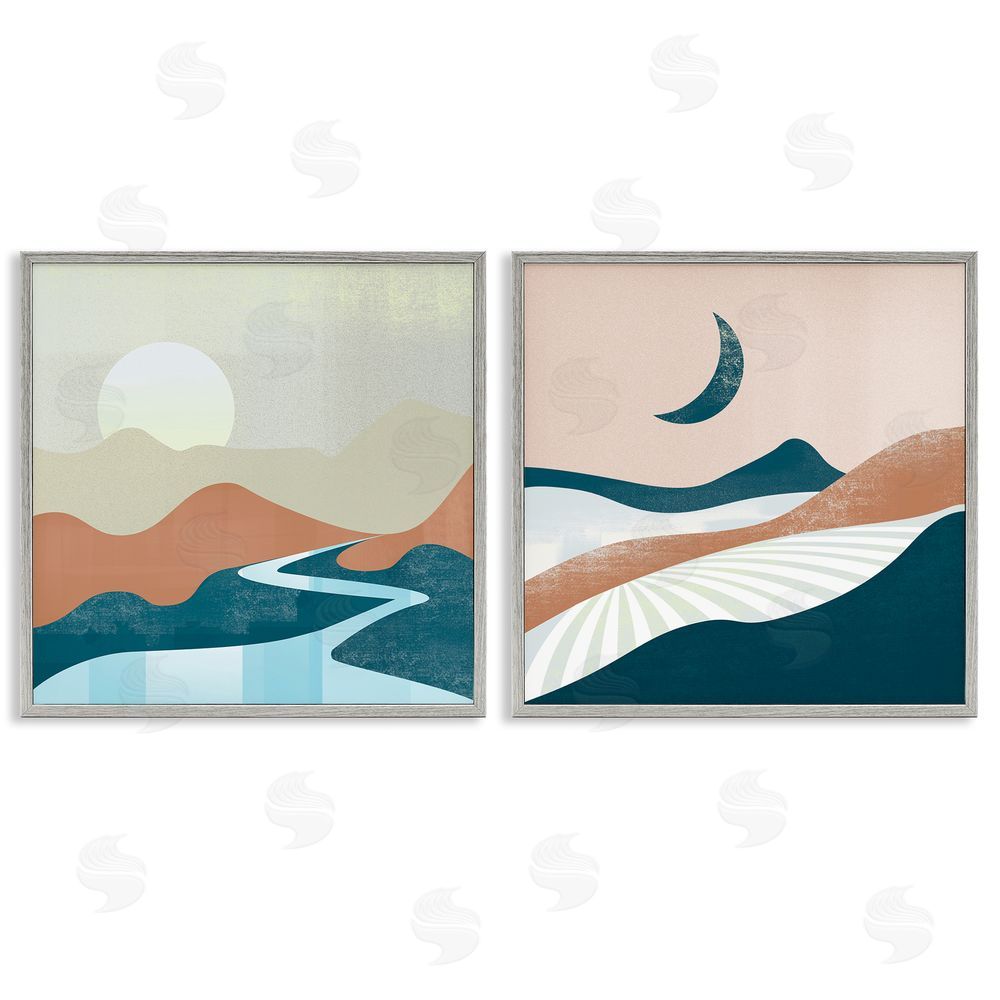 Arctic Frame Abstract Day & Night Landscape Gray Framed Giclee Wall Art Print