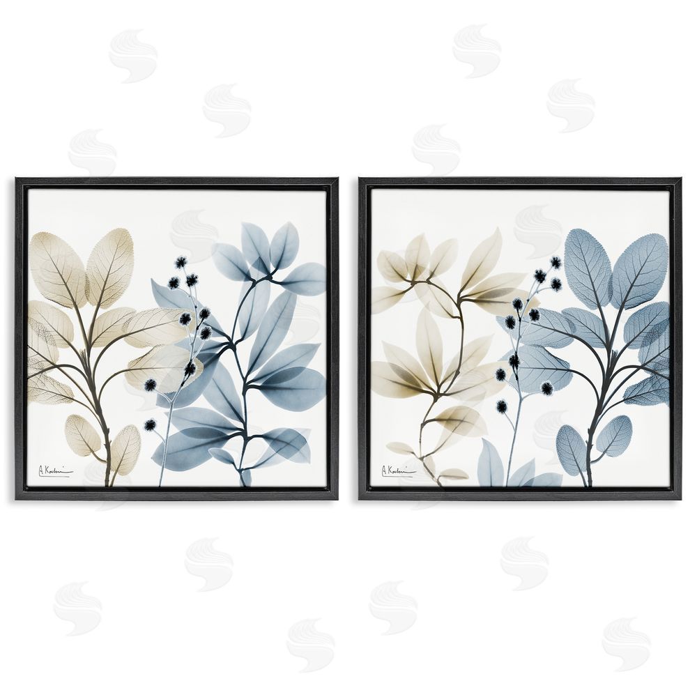 Albert Koetsier Contemporary Plant Sprigs Black Floating Frame Canvas Wall Art Print