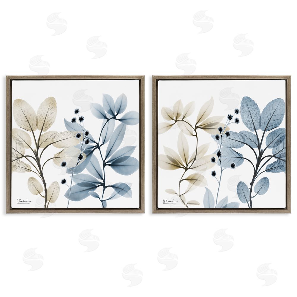 Albert Koetsier Contemporary Plant Sprigs Brown Floating Frame Canvas Wall Art Print