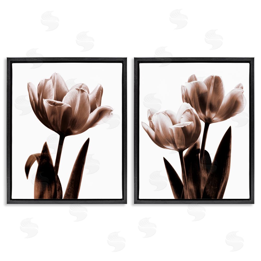 Caroline Kelly Modern Tulip Silhouettes Black Floating Frame Canvas Wall Art Print