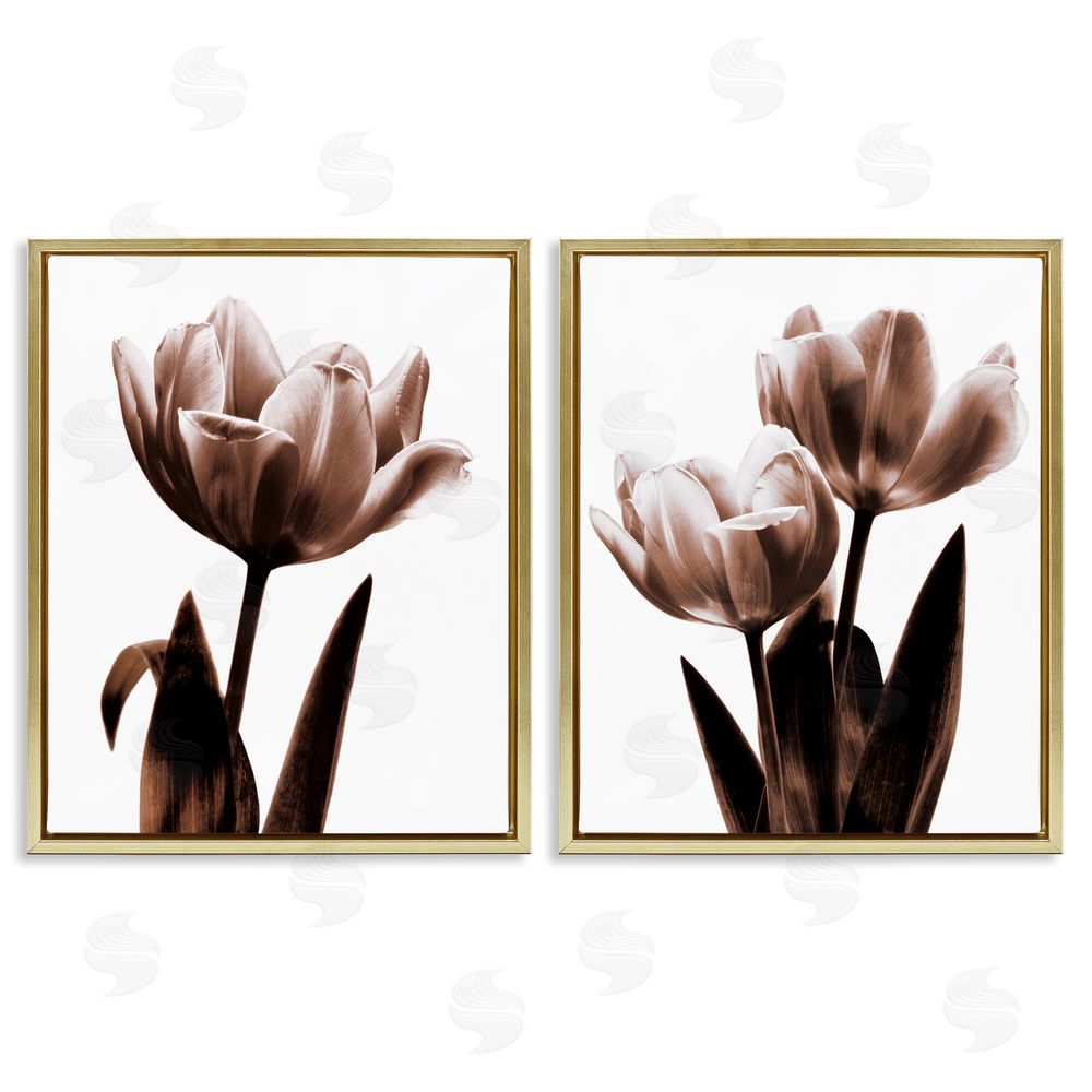 Caroline Kelly Modern Tulip Silhouettes Gold Floating Frame Canvas Wall Art Print
