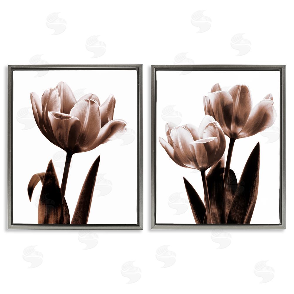 Caroline Kelly Modern Tulip Silhouettes Gray Floating Frame Canvas Wall Art Print