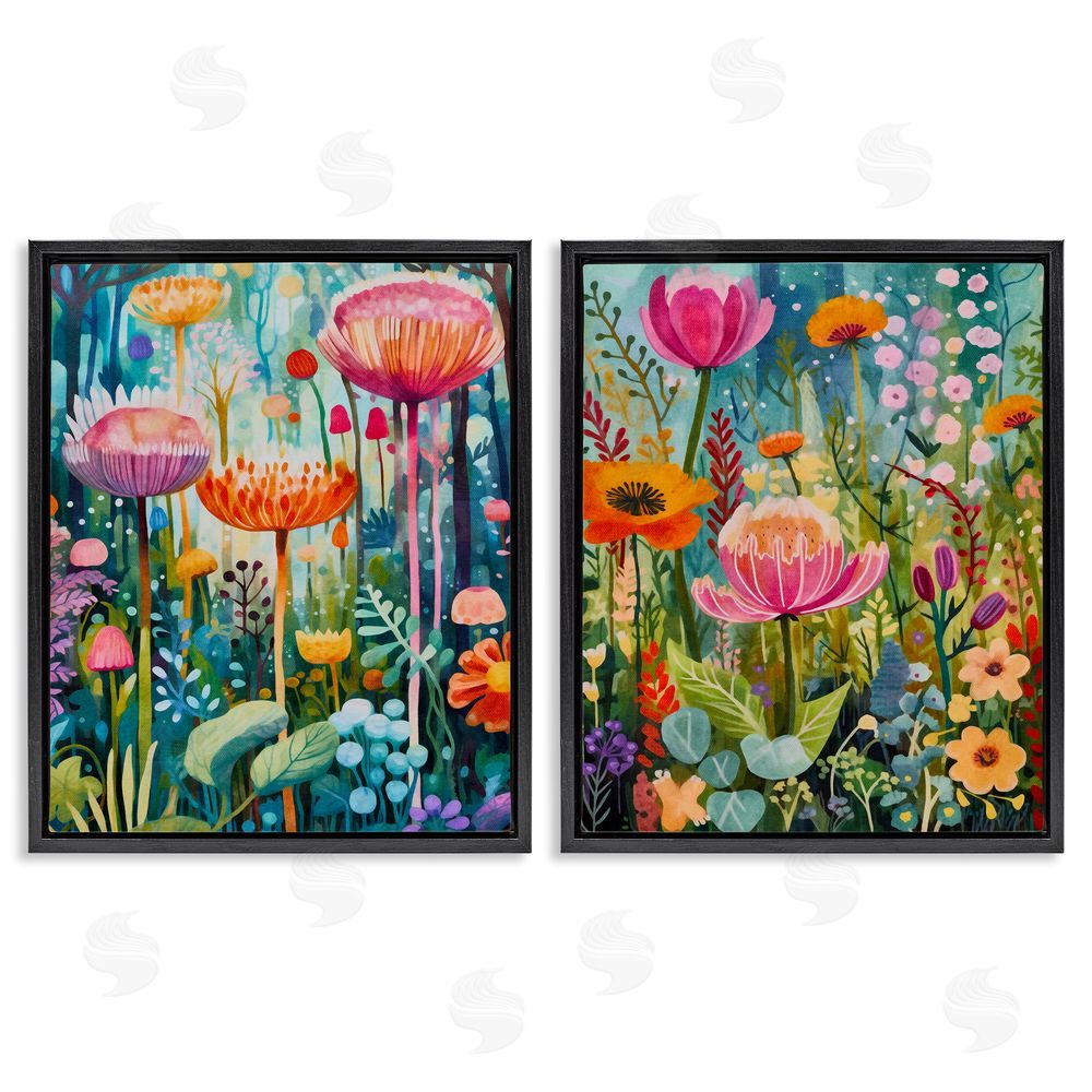 LSR Design Studio Whimsical Gardens Landscape Black Floating Frame Canvas Wall Art Print