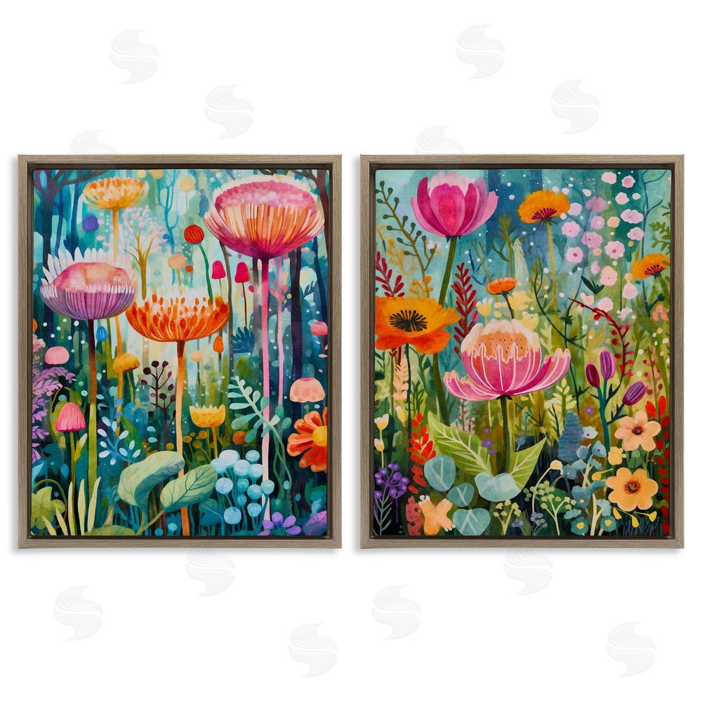 LSR Design Studio Whimsical Gardens Landscape Brown Floating Frame Canvas Wall Art Print