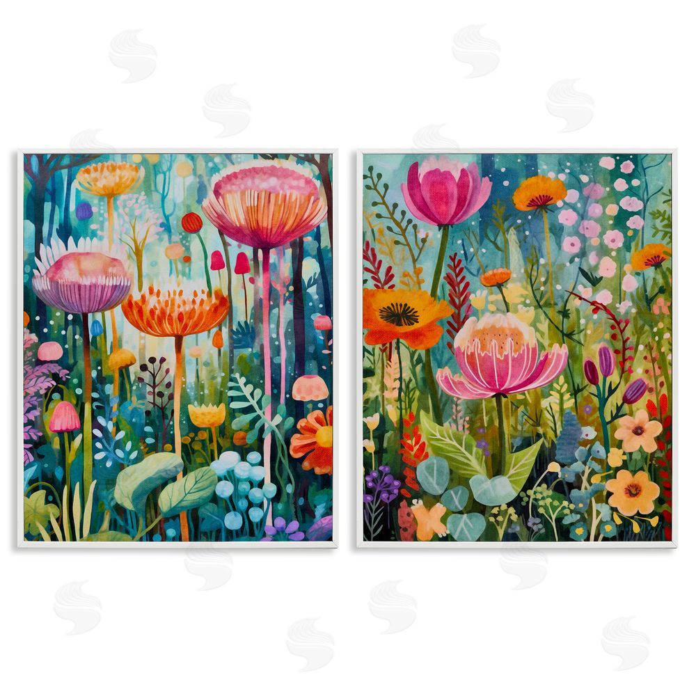 LSR Design Studio Whimsical Gardens Landscape White Framed Giclee Wall Art Print