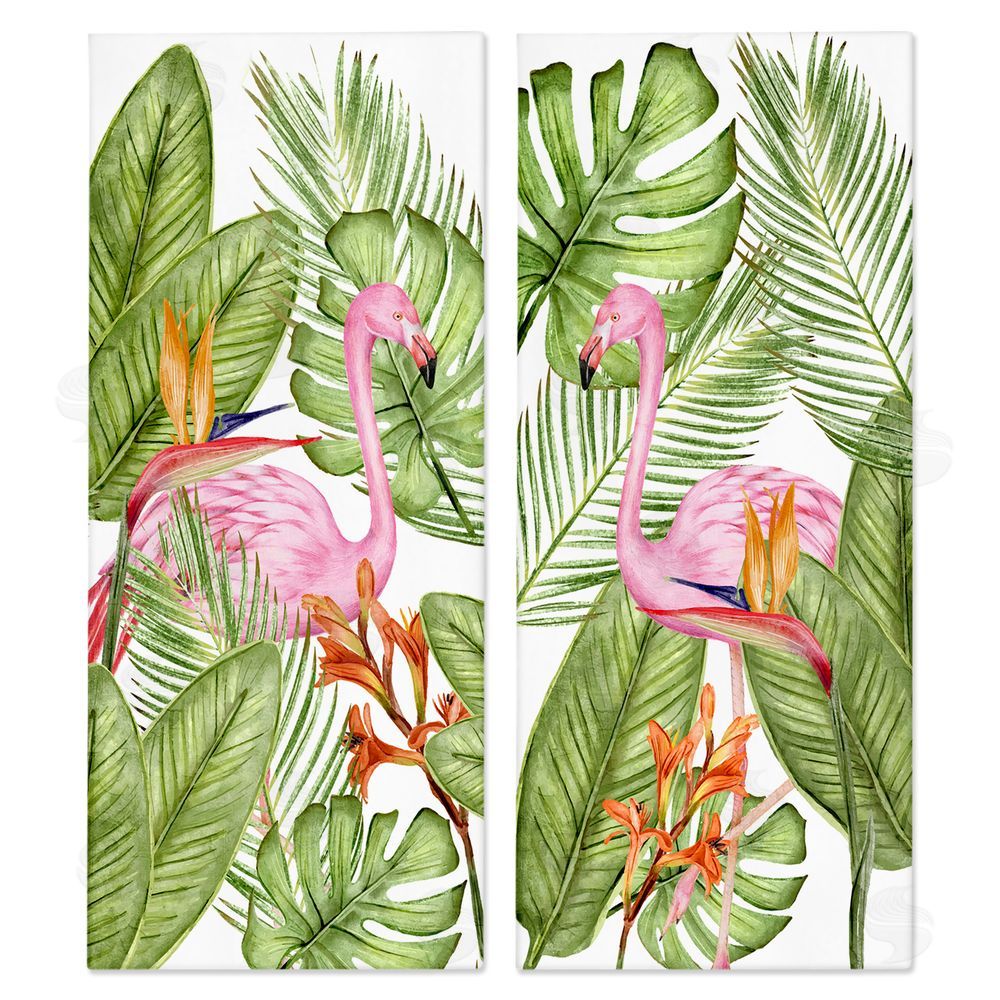 Kim Allen Flamingos & Topical Plants Canvas Wall Art Print
