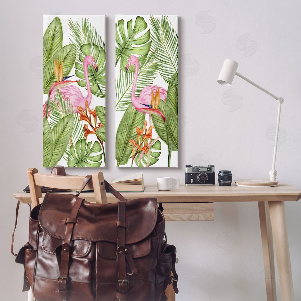 Kim Allen Flamingos & Topical Plants Canvas Wall Art Print in Room