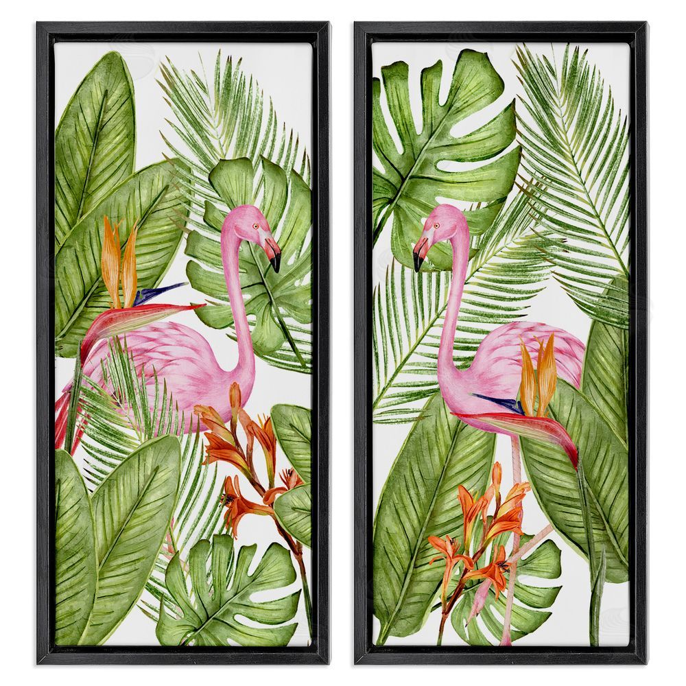 Kim Allen Flamingos & Topical Plants Black Floating Frame Canvas Wall Art Print