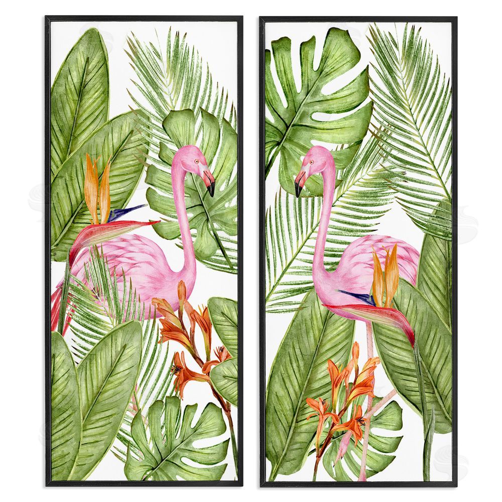 Kim Allen Flamingos & Topical Plants Black Framed Giclee Wall Art Print