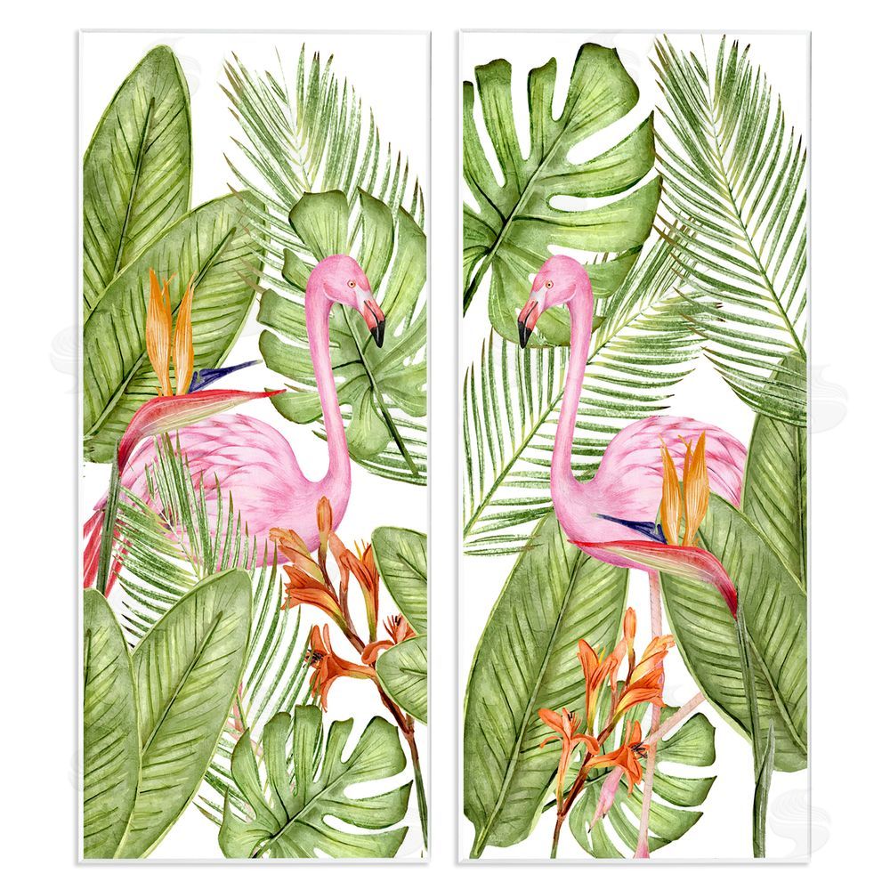 Kim Allen Flamingos & Topical Plants Wooden Wall Plaque Art Print