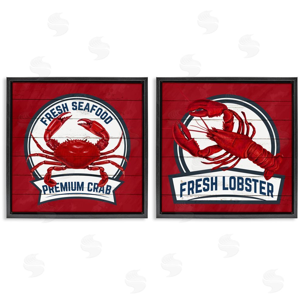 Kim Allen Fresh Crab & Lobster Black Floating Frame Canvas Wall Art Print