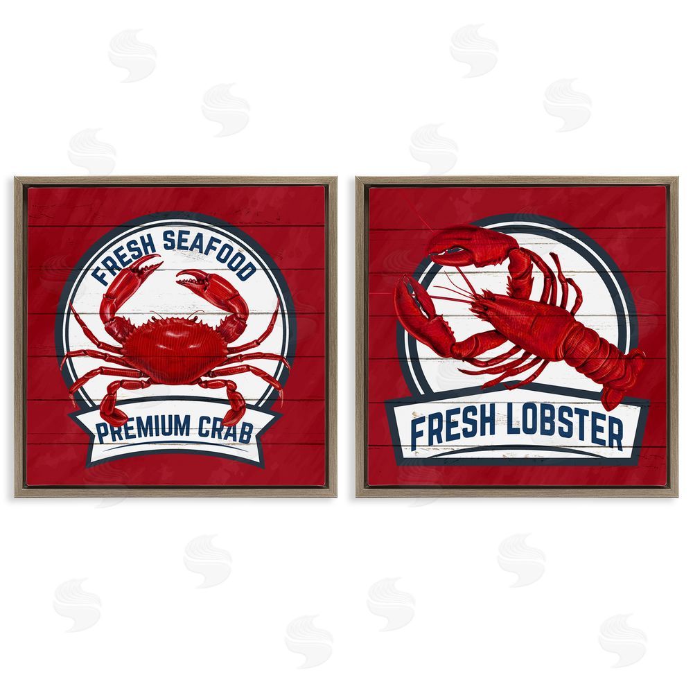 Kim Allen Fresh Crab & Lobster Brown Floating Frame Canvas Wall Art Print