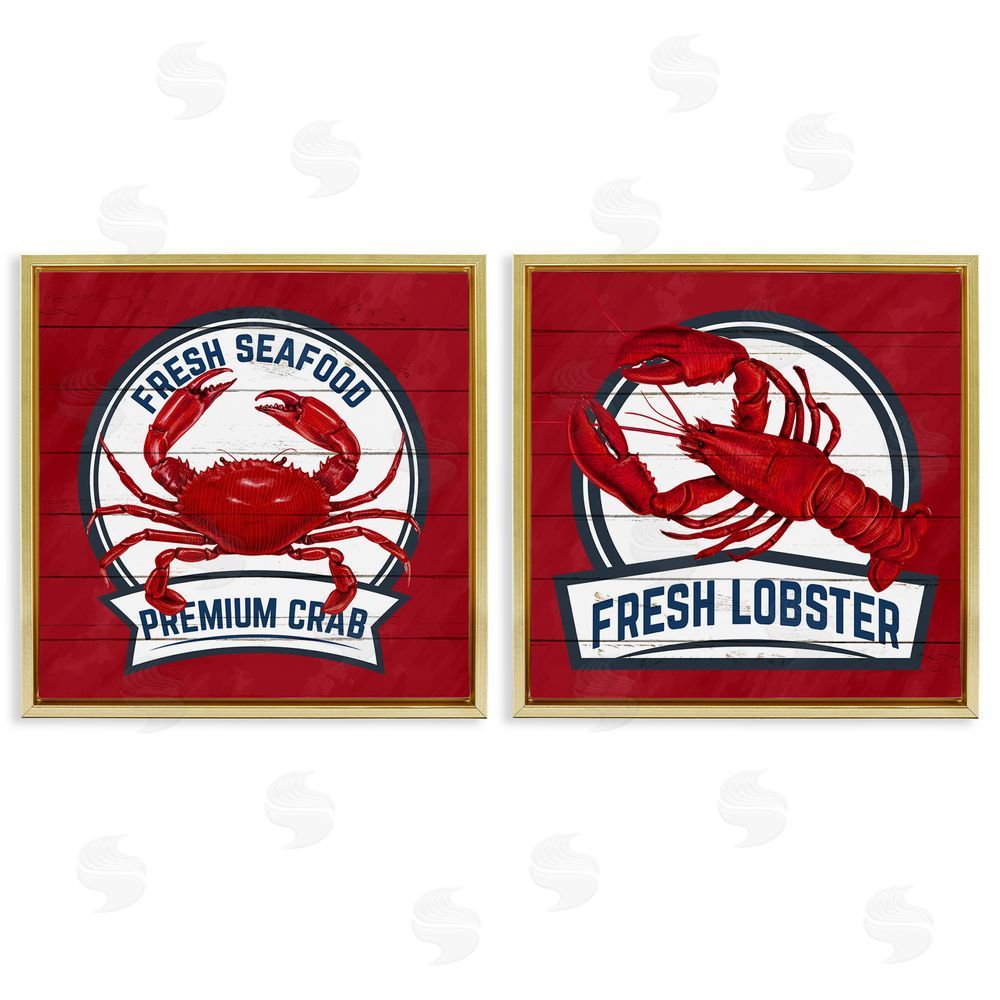 Kim Allen Fresh Crab & Lobster Gold Floating Frame Canvas Wall Art Print