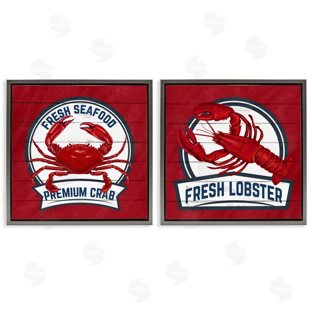 Kim Allen Fresh Crab & Lobster Gray Floating Frame Canvas Wall Art Print