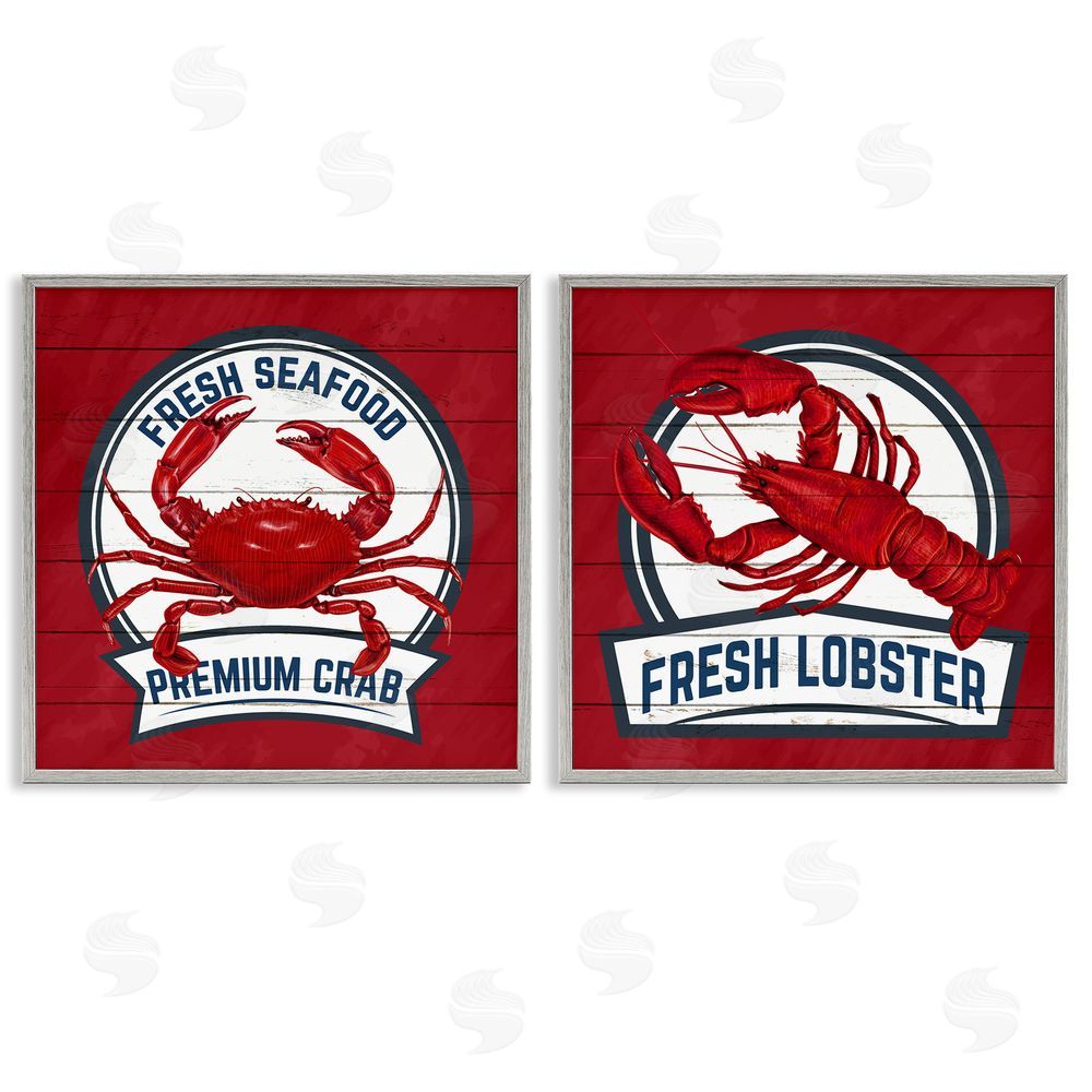 Kim Allen Fresh Crab & Lobster Gray Framed Giclee Wall Art Print