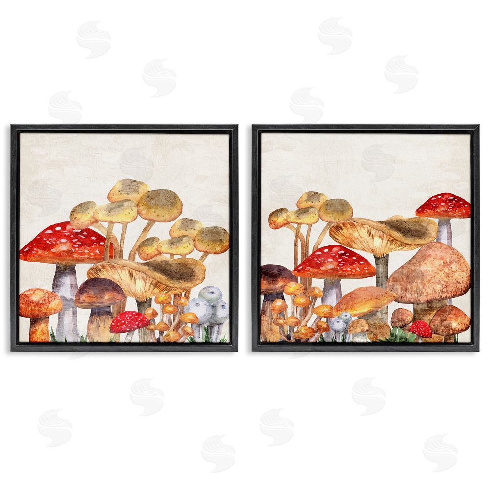Kim Allen Various Cottage Mushrooms Black Floating Frame Canvas Wall Art Print