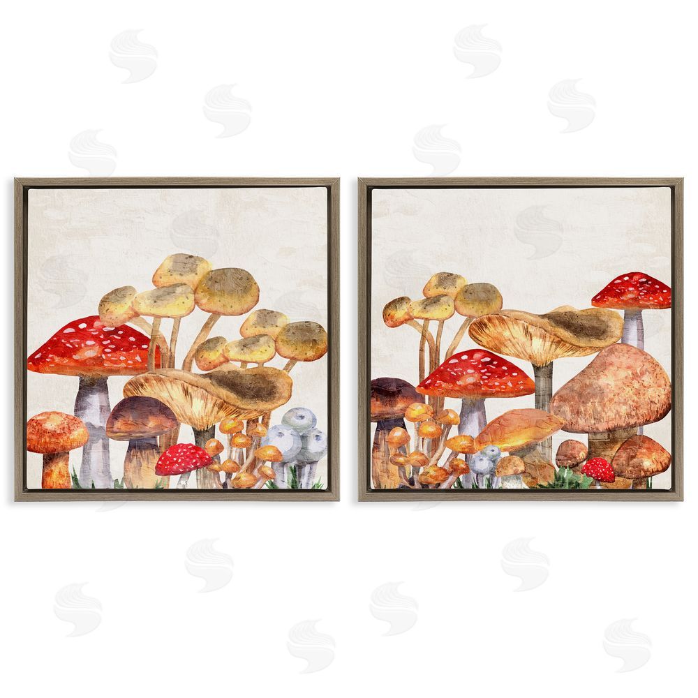 Kim Allen Various Cottage Mushrooms Brown Floating Frame Canvas Wall Art Print