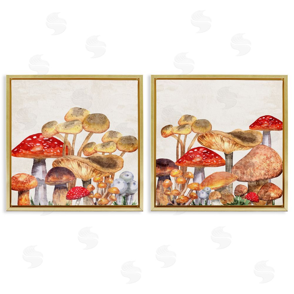 Kim Allen Various Cottage Mushrooms Gold Floating Frame Canvas Wall Art Print