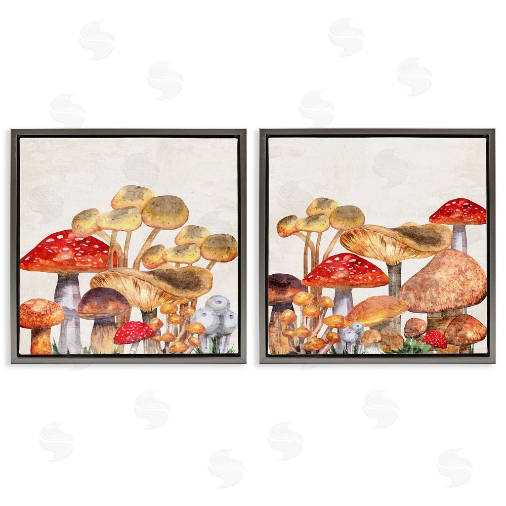 Kim Allen Various Cottage Mushrooms Gray Floating Frame Canvas Wall Art Print