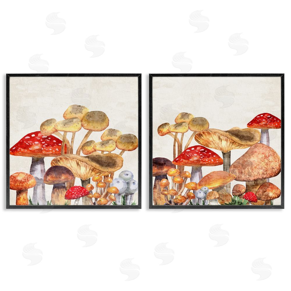 Kim Allen Various Cottage Mushrooms Black Framed Giclee Wall Art Print