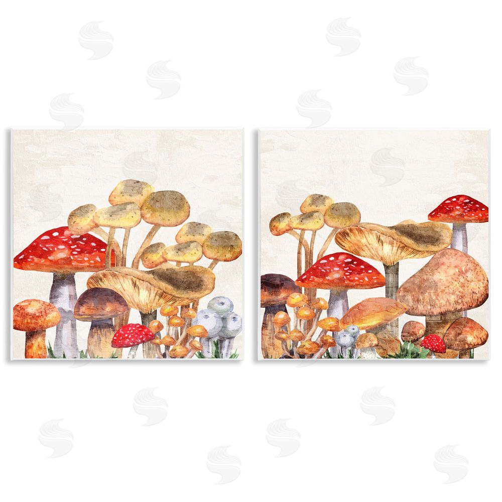 Kim Allen Various Cottage Mushrooms Wooden Wall Plaque Art Print