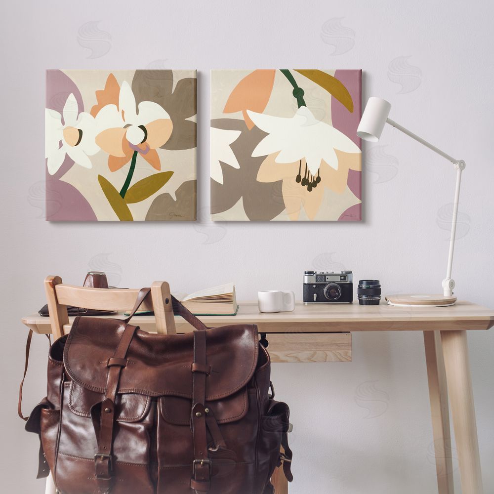 Liz Jardine Modern Geometric Orchids Canvas Wall Art Print in Room